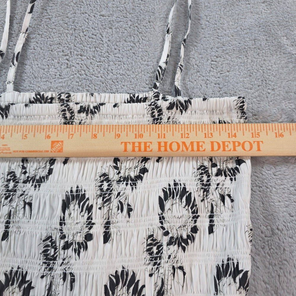 Madewell Women Large White Black Graphic Sunflower Floral Smocked Maxi Dress - Picture 3 of 11